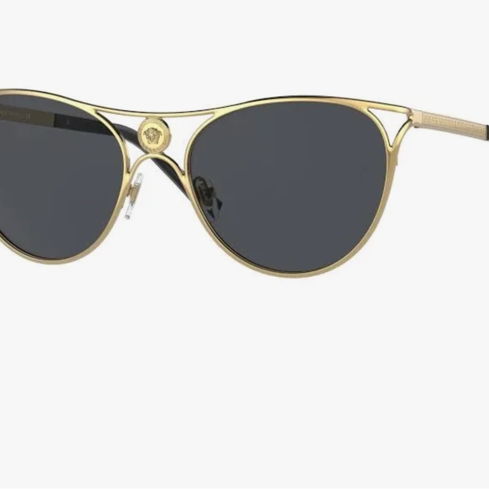 Versace Women's Sunglasses with Gold Frame and Black Lenses